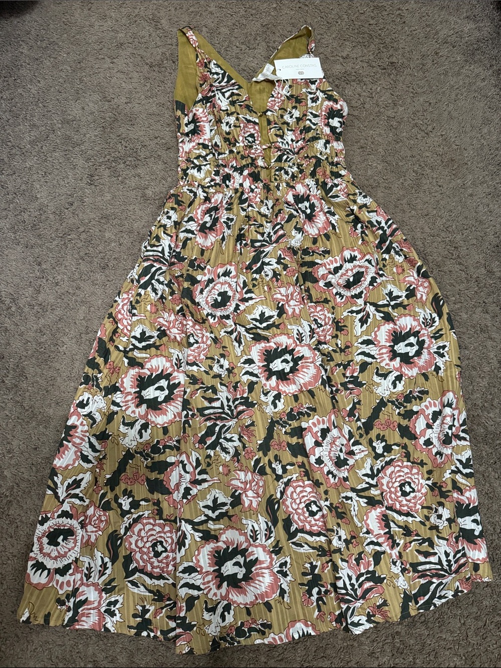 Caroline Constas Mustard Floral V-Neck Maxi Dress